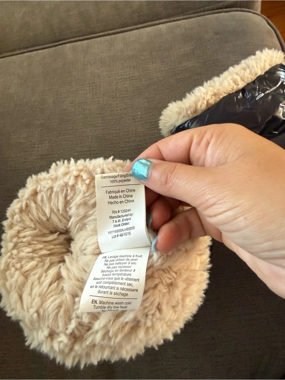7 A.M. Enfant Navy Kids Mittens with Faux Fur Cuff